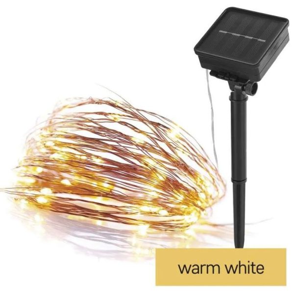 LED nano reťaz so solárnym panelom, medená, 12 m, vonkajšia aj vnút., teplá biel