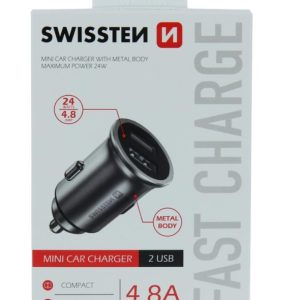Adaptér Swissten CL Adaptér 2x USB 4,8A metal strieborný
