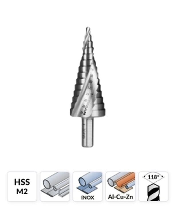 Stupňovitý vrták 4-30 mm HERMAN DM-60 HSS – BauSHOP Stavebniny Široke Stupňovitý vrták 4-30 mm HERMAN DM-60 HSS BauSHOP Stavebniny Široke Akcia 18209