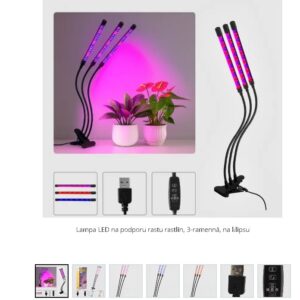 Lampa LED na podporu rastu rastlín, 3-ramenná, na klip BauSHOP Stavebniny Široke Akcia 28913